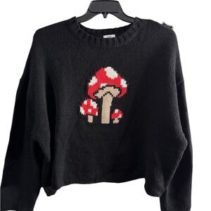 Chic Black Sweater with Red Mushroom Design